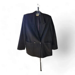Petites by Demaro Black  Wool Blazer Jacket Pockets 9-10